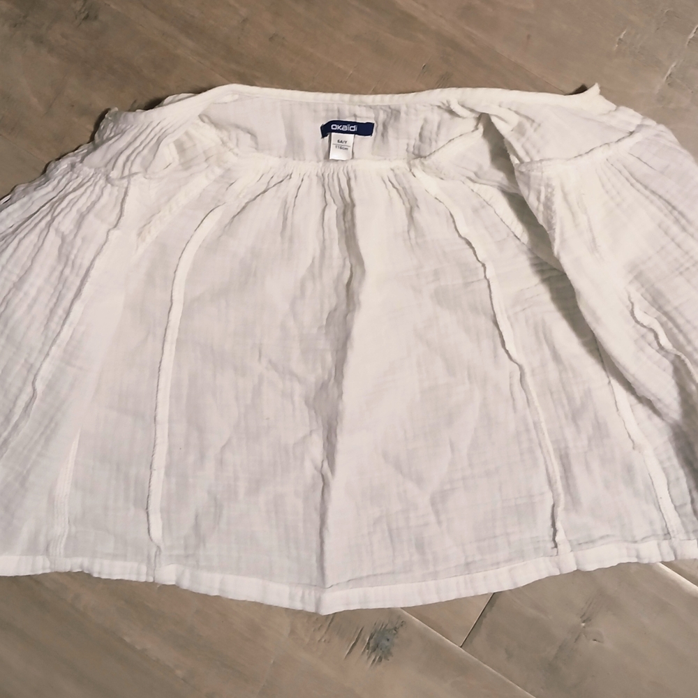 💥💥Girls' White Ruffle-Trim Button-Front Blouse - Picture 3 of 4